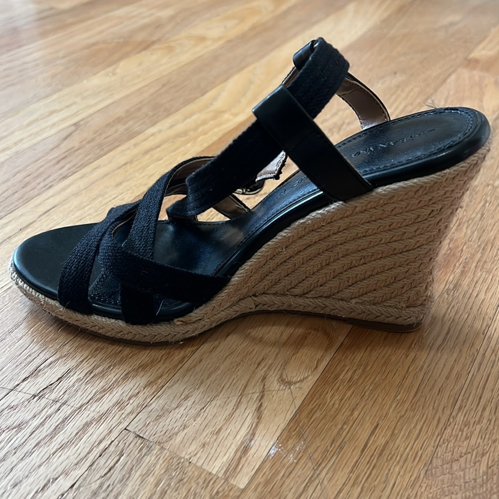 Banana Republic Factory Black Espadrille Straw Wedge Sandals Size 6.5 - Picture 3 of 7